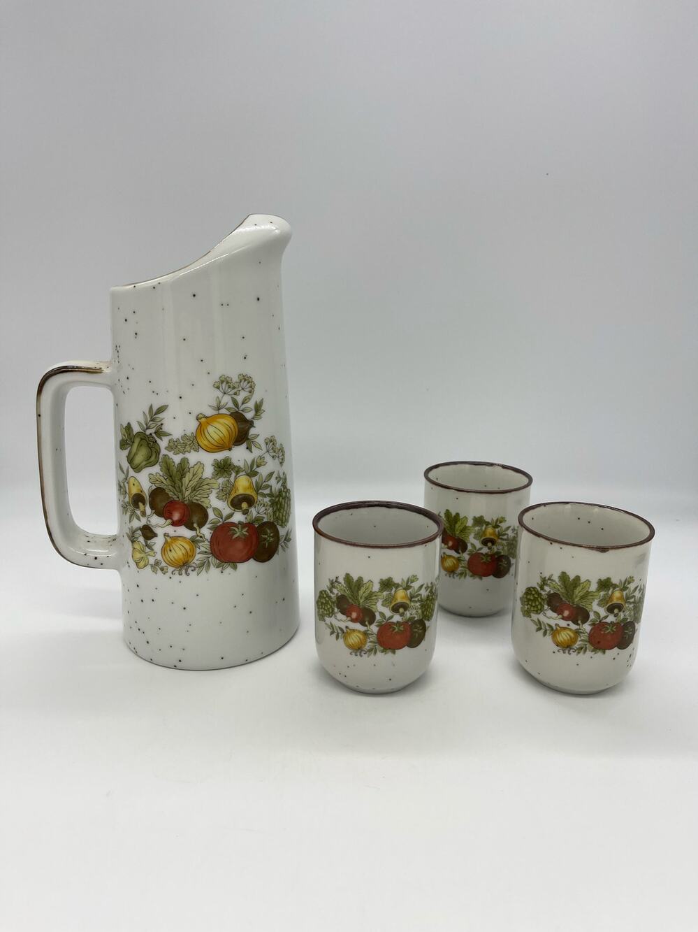 Vintage Pitcher Mushrooms Inarco Japan E-6178 Porcelain with 3 Cups
